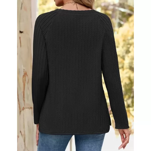 imageZESICA Long Sleeve Shirts for Women Crewneck Side Slit Casual Loose Tunic Tops Lightweight Basic Tee Fashion ClothesBlack