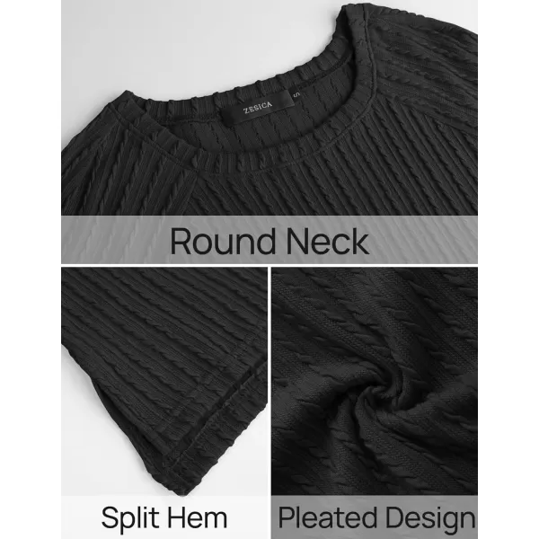 imageZESICA Long Sleeve Shirts for Women Crewneck Side Slit Casual Loose Tunic Tops Lightweight Basic Tee Fashion ClothesBlack