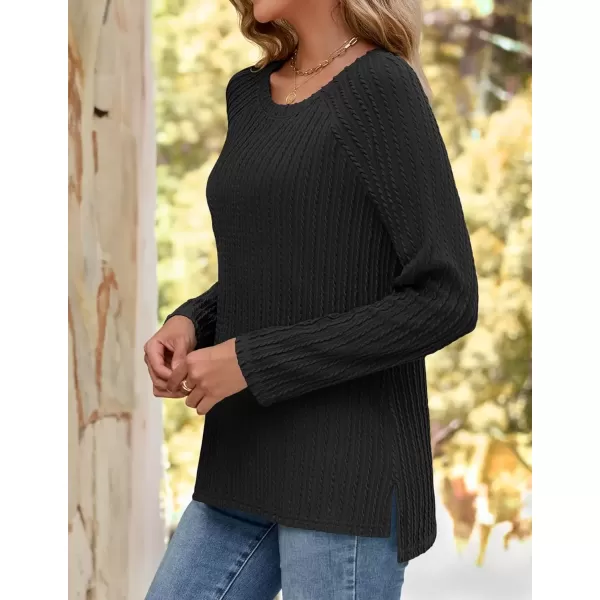 imageZESICA Long Sleeve Shirts for Women Crewneck Side Slit Casual Loose Tunic Tops Lightweight Basic Tee Fashion ClothesBlack