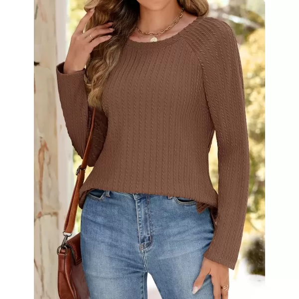 imageZESICA Long Sleeve Shirts for Women Crewneck Side Slit Casual Loose Tunic Tops Lightweight Basic Tee Fashion ClothesBrown