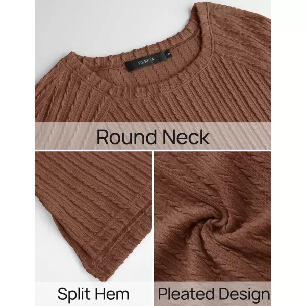 imageZESICA Long Sleeve Shirts for Women Crewneck Side Slit Casual Loose Tunic Tops Lightweight Basic Tee Fashion ClothesBrown