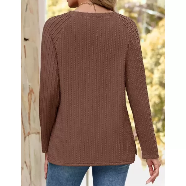 imageZESICA Long Sleeve Shirts for Women Crewneck Side Slit Casual Loose Tunic Tops Lightweight Basic Tee Fashion ClothesBrown