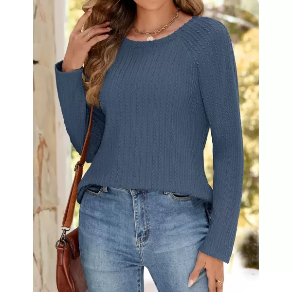 imageZESICA Long Sleeve Shirts for Women Crewneck Side Slit Casual Loose Tunic Tops Lightweight Basic Tee Fashion ClothesDarkblue