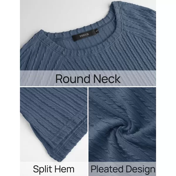 imageZESICA Long Sleeve Shirts for Women Crewneck Side Slit Casual Loose Tunic Tops Lightweight Basic Tee Fashion ClothesDarkblue