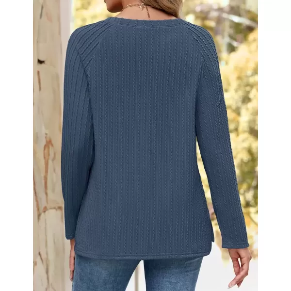 imageZESICA Long Sleeve Shirts for Women Crewneck Side Slit Casual Loose Tunic Tops Lightweight Basic Tee Fashion ClothesDarkblue