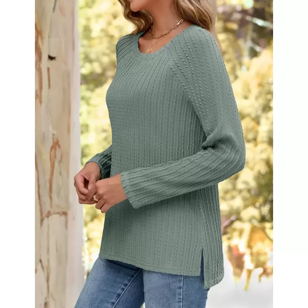 imageZESICA Long Sleeve Shirts for Women Crewneck Side Slit Casual Loose Tunic Tops Lightweight Basic Tee Fashion ClothesGraygreen