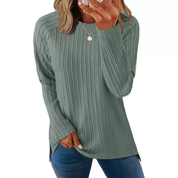 imageZESICA Long Sleeve Shirts for Women Crewneck Side Slit Casual Loose Tunic Tops Lightweight Basic Tee Fashion ClothesGraygreen