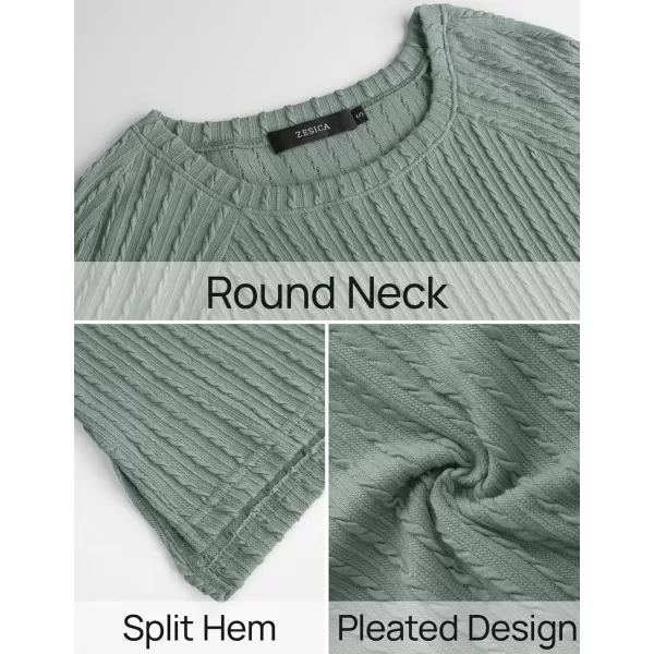 imageZESICA Long Sleeve Shirts for Women Crewneck Side Slit Casual Loose Tunic Tops Lightweight Basic Tee Fashion ClothesGraygreen