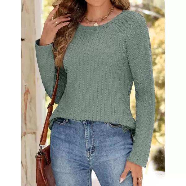 imageZESICA Long Sleeve Shirts for Women Crewneck Side Slit Casual Loose Tunic Tops Lightweight Basic Tee Fashion ClothesGraygreen