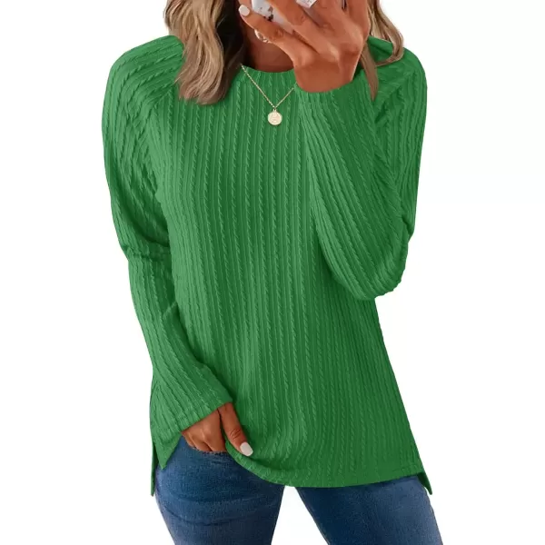 imageZESICA Long Sleeve Shirts for Women Crewneck Side Slit Casual Loose Tunic Tops Lightweight Basic Tee Fashion ClothesGreen