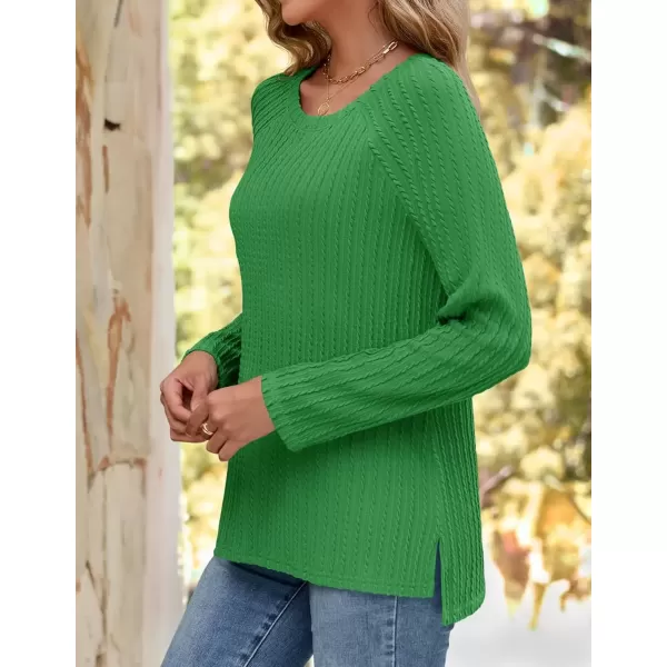 imageZESICA Long Sleeve Shirts for Women Crewneck Side Slit Casual Loose Tunic Tops Lightweight Basic Tee Fashion ClothesGreen