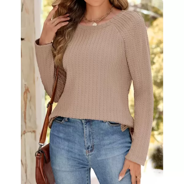 imageZESICA Long Sleeve Shirts for Women Crewneck Side Slit Casual Loose Tunic Tops Lightweight Basic Tee Fashion ClothesKhaki