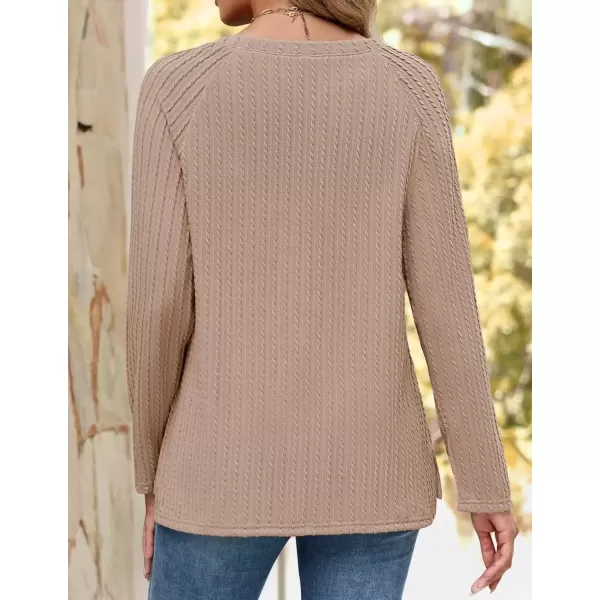 imageZESICA Long Sleeve Shirts for Women Crewneck Side Slit Casual Loose Tunic Tops Lightweight Basic Tee Fashion ClothesKhaki