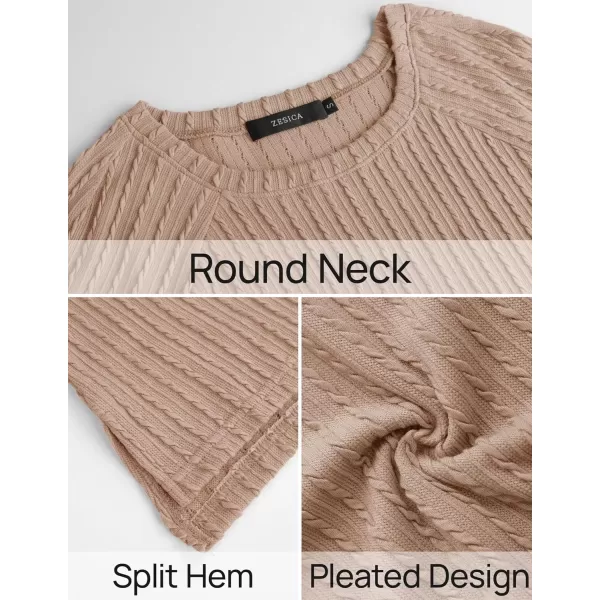 imageZESICA Long Sleeve Shirts for Women Crewneck Side Slit Casual Loose Tunic Tops Lightweight Basic Tee Fashion ClothesKhaki
