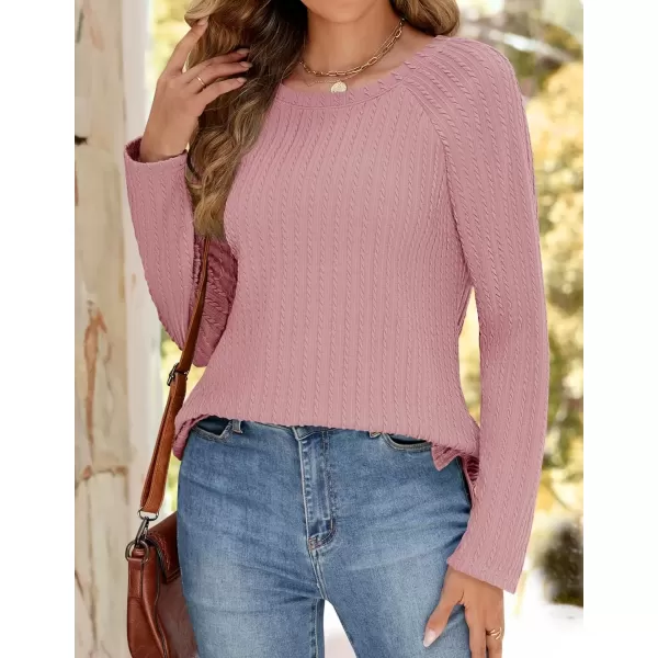 imageZESICA Long Sleeve Shirts for Women Crewneck Side Slit Casual Loose Tunic Tops Lightweight Basic Tee Fashion ClothesPink
