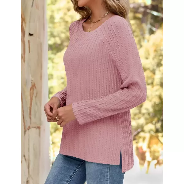imageZESICA Long Sleeve Shirts for Women Crewneck Side Slit Casual Loose Tunic Tops Lightweight Basic Tee Fashion ClothesPink