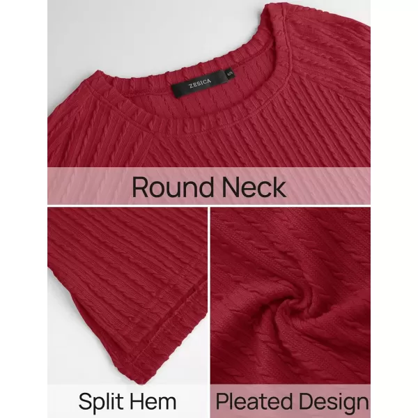 imageZESICA Long Sleeve Shirts for Women Crewneck Side Slit Casual Loose Tunic Tops Lightweight Basic Tee Fashion ClothesRed