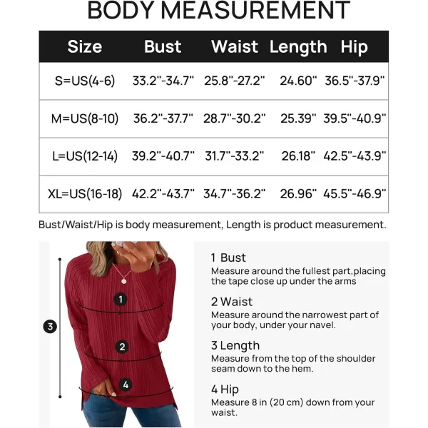 imageZESICA Long Sleeve Shirts for Women Crewneck Side Slit Casual Loose Tunic Tops Lightweight Basic Tee Fashion ClothesRed