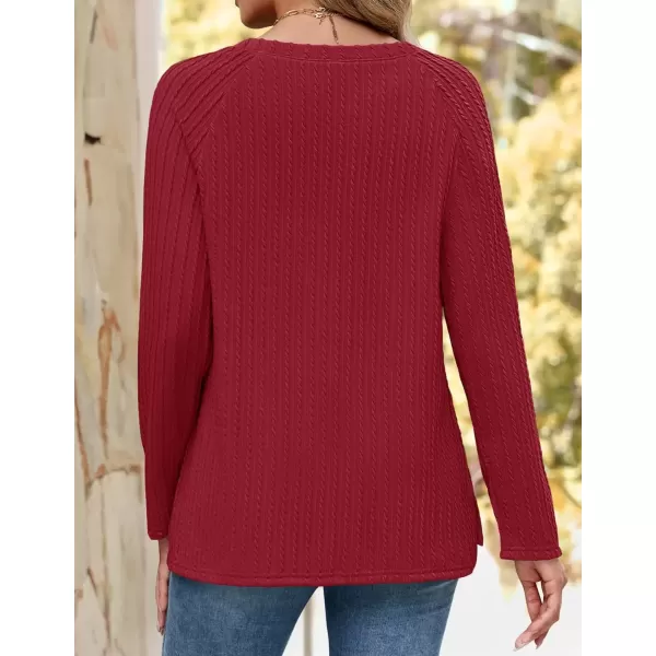 imageZESICA Long Sleeve Shirts for Women Crewneck Side Slit Casual Loose Tunic Tops Lightweight Basic Tee Fashion ClothesRed