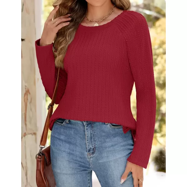 imageZESICA Long Sleeve Shirts for Women Crewneck Side Slit Casual Loose Tunic Tops Lightweight Basic Tee Fashion ClothesRed