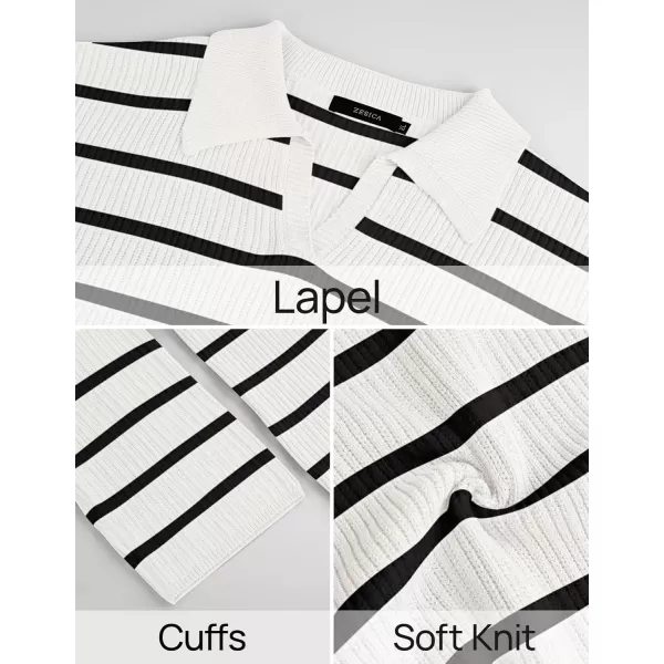 imageZESICA Womens 2 Piece Sets Fall Casual Striped Long Sleeve V Neck Knit Sweater Tops and Wide Leg Pants Lounge Matching SetWhite
