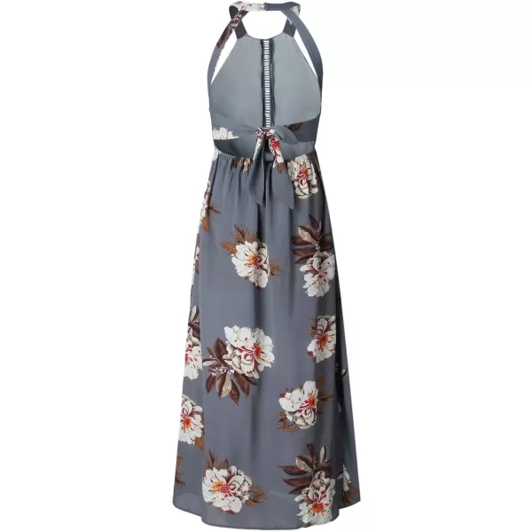 imageZESICA Womens 2024 Summer Halter Neck Floral Print Backless Split Beach Party Maxi DressGrey
