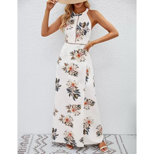 imageZESICA Womens 2024 Summer Halter Neck Floral Print Backless Split Beach Party Maxi DressWhite