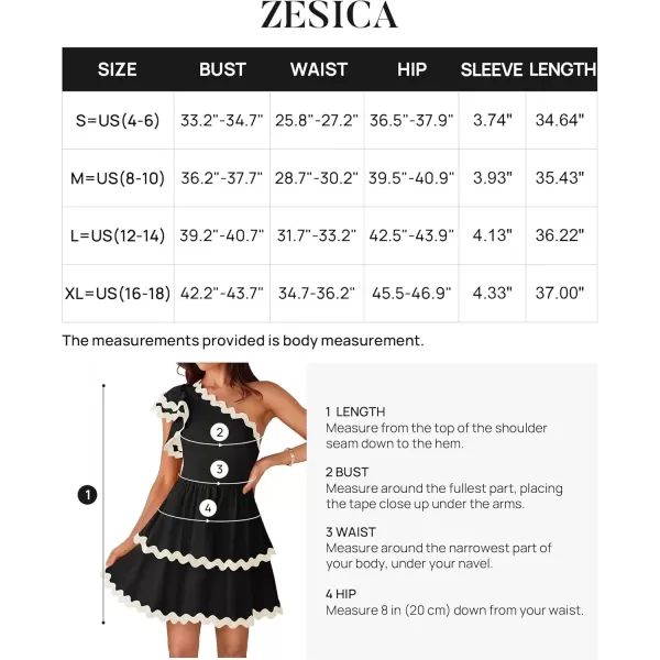imageZESICA Womens 2024 Summer One Shoulder Dresses Ruffle Short Sleeve Tiered Layered Swing A Line Mini SundressBlack