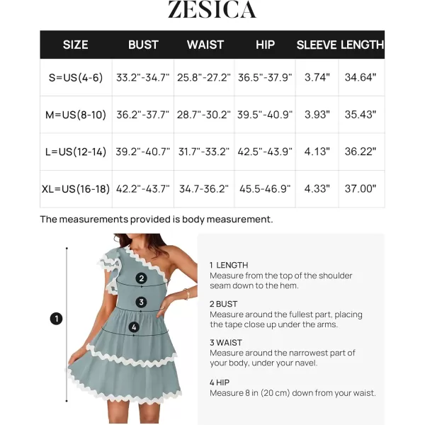 imageZESICA Womens 2024 Summer One Shoulder Dresses Ruffle Short Sleeve Tiered Layered Swing A Line Mini SundressBlue