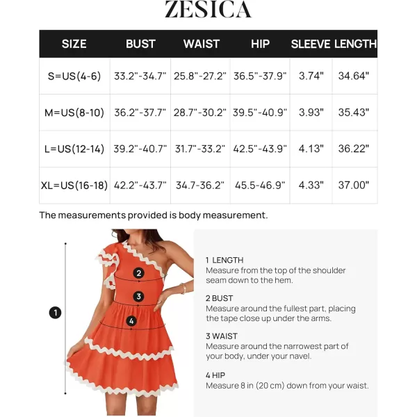 imageZESICA Womens 2024 Summer One Shoulder Dresses Ruffle Short Sleeve Tiered Layered Swing A Line Mini SundressOrange