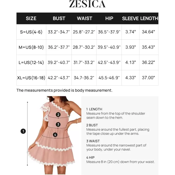 imageZESICA Womens 2024 Summer One Shoulder Dresses Ruffle Short Sleeve Tiered Layered Swing A Line Mini SundressPink