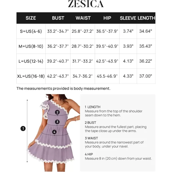 imageZESICA Womens 2024 Summer One Shoulder Dresses Ruffle Short Sleeve Tiered Layered Swing A Line Mini SundressPurple