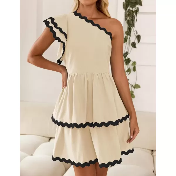imageZESICA Womens 2024 Summer One Shoulder Dresses Ruffle Short Sleeve Tiered Layered Swing A Line Mini SundressSand