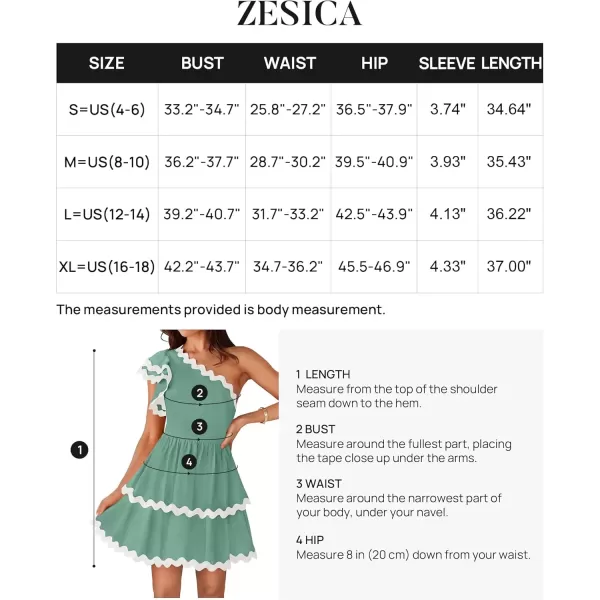 imageZESICA Womens 2024 Summer One Shoulder Dresses Ruffle Short Sleeve Tiered Layered Swing A Line Mini SundressTurquoise