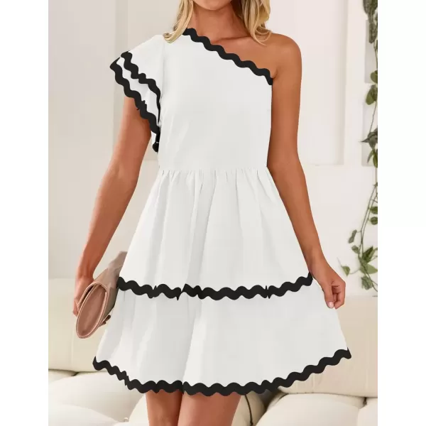 imageZESICA Womens 2024 Summer One Shoulder Dresses Ruffle Short Sleeve Tiered Layered Swing A Line Mini SundressWhite