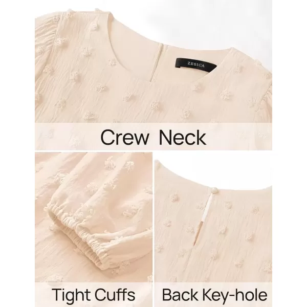 imageZESICA Womens Fall Long Sleeve Maxi Dresses 2024 Casual Crew Neck Swiss Dot Tiered Flowy A Line Wedding Guest DressBeige
