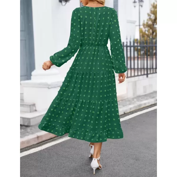 imageZESICA Womens Fall Long Sleeve Maxi Dresses 2024 Casual Crew Neck Swiss Dot Tiered Flowy A Line Wedding Guest DressGreen