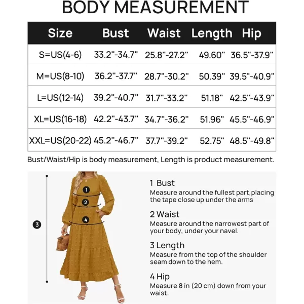 imageZESICA Womens Fall Long Sleeve Maxi Dresses 2024 Casual Crew Neck Swiss Dot Tiered Flowy A Line Wedding Guest DressMustard