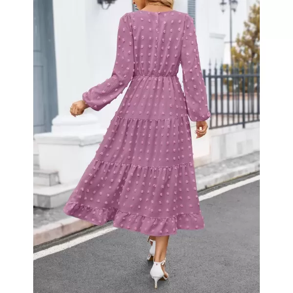 imageZESICA Womens Fall Long Sleeve Maxi Dresses 2024 Casual Crew Neck Swiss Dot Tiered Flowy A Line Wedding Guest DressPurple