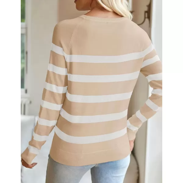 imageZESICA Womens Long Sleeve Lightweight Striped Tops 2024 Fall Crewneck Ribbed Knit ShirtsApricot