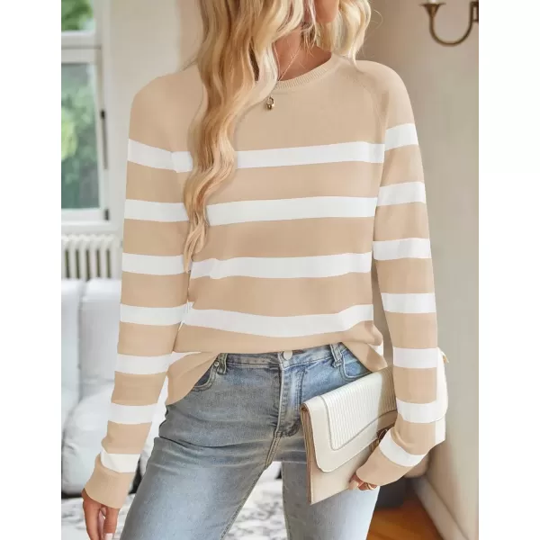 imageZESICA Womens Long Sleeve Lightweight Striped Tops 2024 Fall Crewneck Ribbed Knit ShirtsApricot