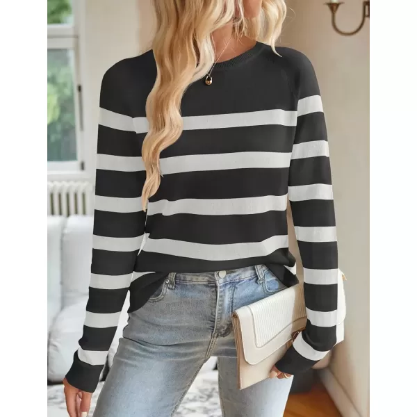 imageZESICA Womens Long Sleeve Lightweight Striped Tops 2024 Fall Crewneck Ribbed Knit ShirtsBlack