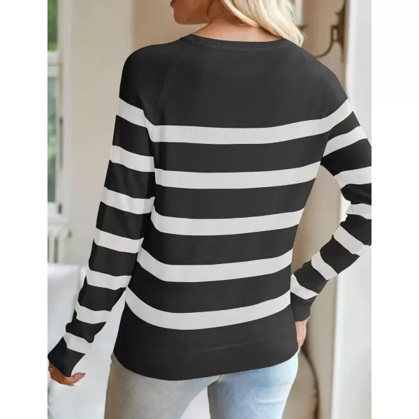 imageZESICA Womens Long Sleeve Lightweight Striped Tops 2024 Fall Crewneck Ribbed Knit ShirtsBlack
