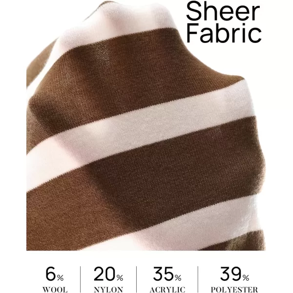 imageZESICA Womens Long Sleeve Lightweight Striped Tops 2024 Fall Crewneck Ribbed Knit ShirtsBrown
