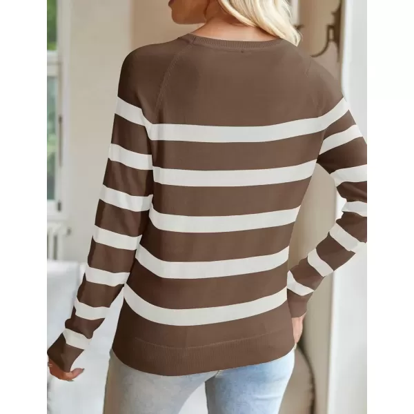 imageZESICA Womens Long Sleeve Lightweight Striped Tops 2024 Fall Crewneck Ribbed Knit ShirtsBrown