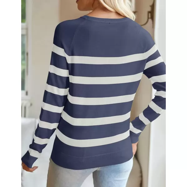 imageZESICA Womens Long Sleeve Lightweight Striped Tops 2024 Fall Crewneck Ribbed Knit ShirtsDarkblue