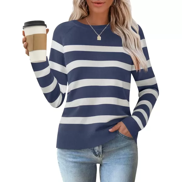 imageZESICA Womens Long Sleeve Lightweight Striped Tops 2024 Fall Crewneck Ribbed Knit ShirtsDarkblue