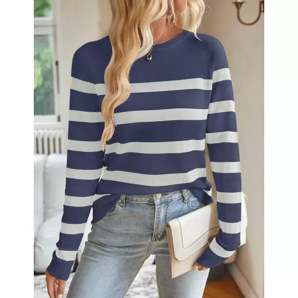 imageZESICA Womens Long Sleeve Lightweight Striped Tops 2024 Fall Crewneck Ribbed Knit ShirtsDarkblue