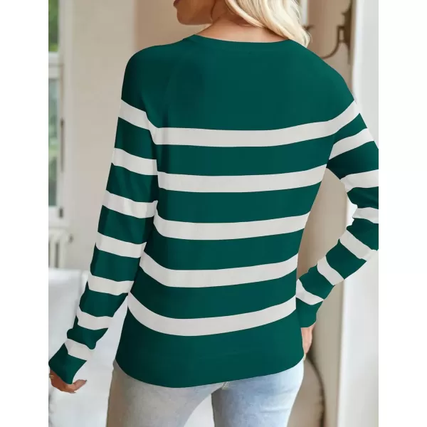 imageZESICA Womens Long Sleeve Lightweight Striped Tops 2024 Fall Crewneck Ribbed Knit ShirtsGreen