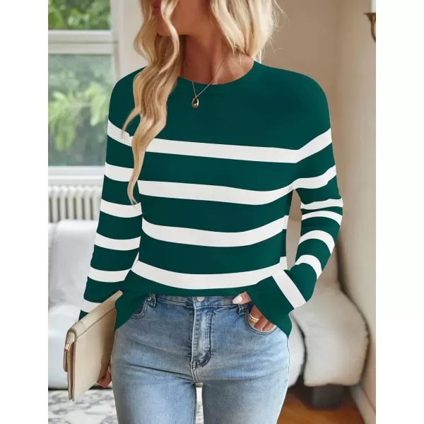 imageZESICA Womens Long Sleeve Lightweight Striped Tops 2024 Fall Crewneck Ribbed Knit ShirtsGreen
